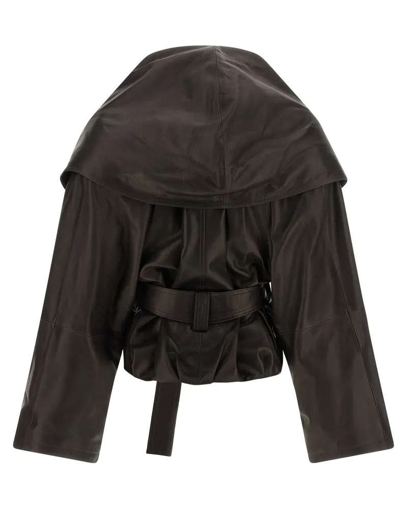 Magda Butrym Shawl Collar Leather Jacket — Brown Brown