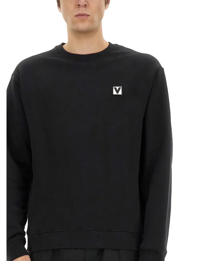 Valentino Garavani Cotton Crewneck with Chez Valentino Patch Sweatshirt — Black Black