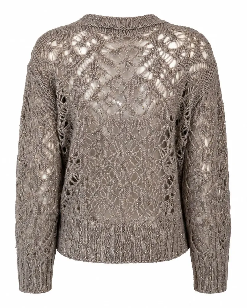 Max Mara Openwork Sequin-Embroidered Cotton Sweater — Gray Gray