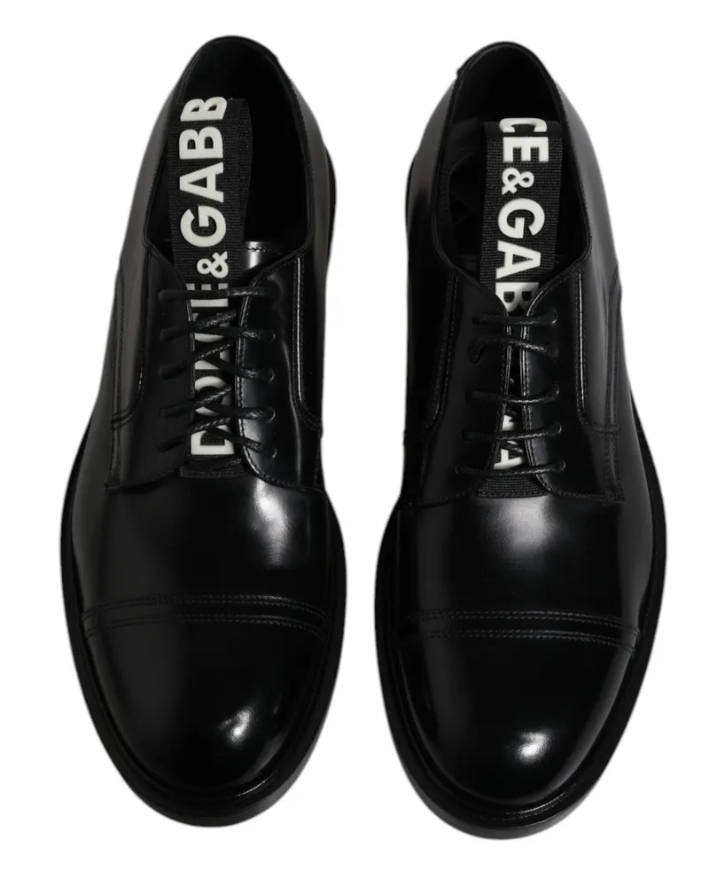 Dolce & Gabbana Men's Black Patent Leather Derby Lace Up Formal Dress Shoes Calf Black
