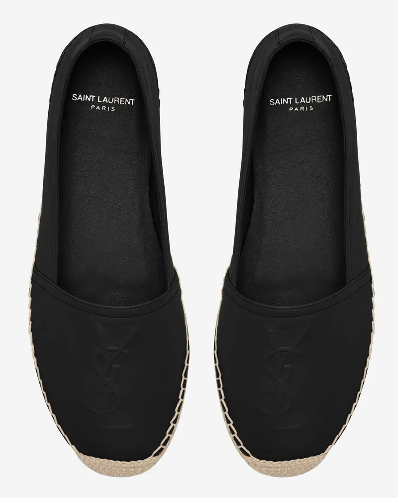 Saint Laurent Women's Leather Logo Espadrilles Black Lambskin Shoe Black