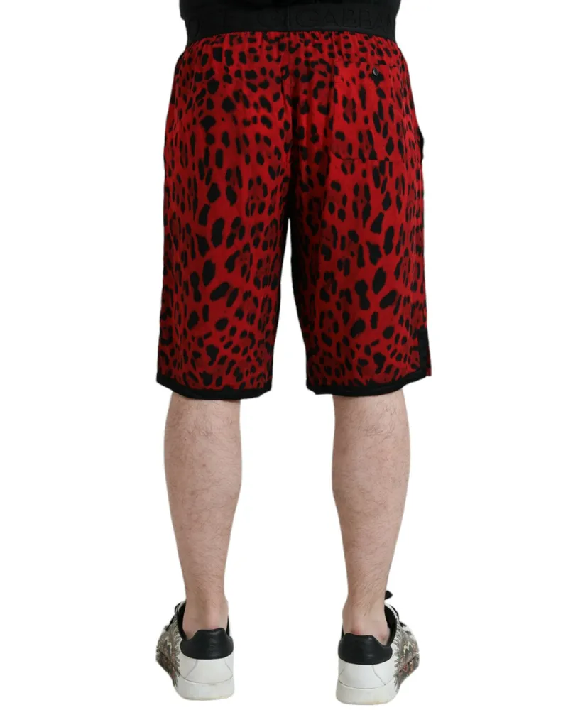 Dolce & Gabbana Men Red Leopard Print Viscose Bermuda Shorts Red