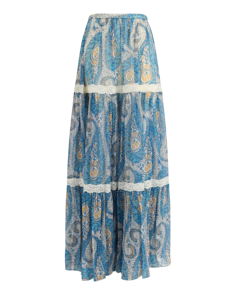 Etro Women's Maxi Skirt Silk Crepon Multicolour Blue