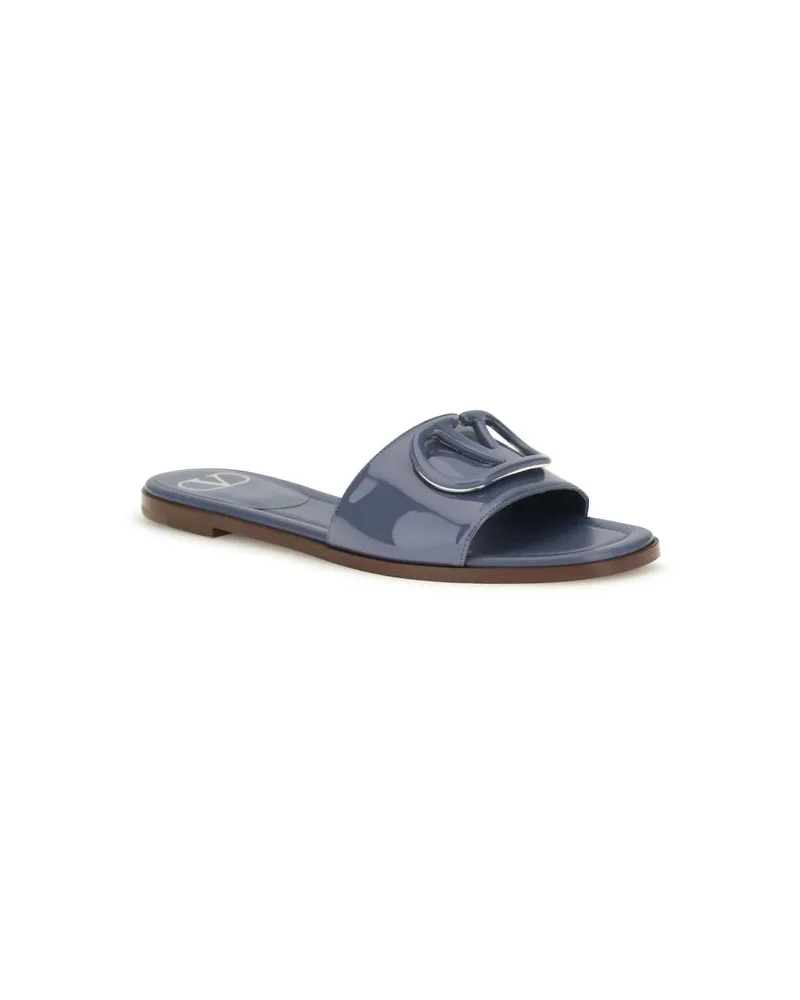 Valentino Garavani VLogo Patent Leather Slide Sandals — Blue Blue