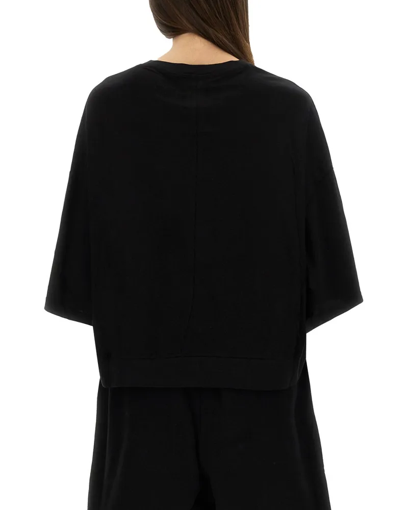 Rick Owens Cropped Cotton T-Shirt — Black Black