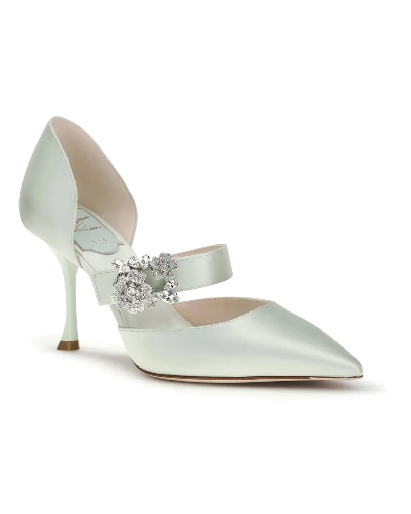 Roger Vivier Women's Pumps Efflorescence Dorsay Aquamarine Satin Silk High Heel Shoes Aquamarine