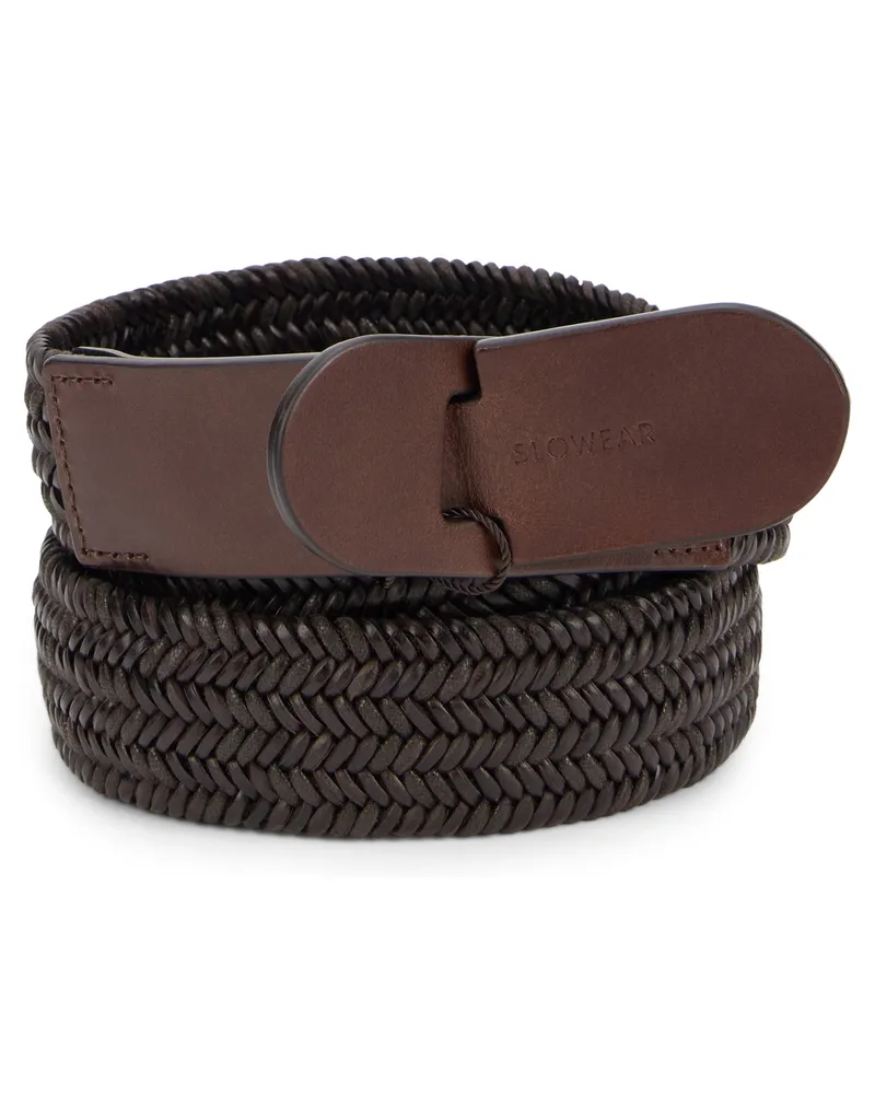 Slowear Men's Woven Leather Belt Dark Brown Brown