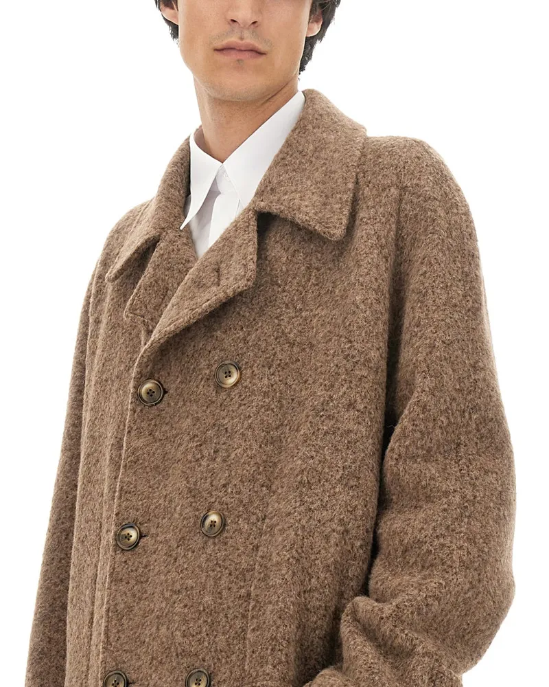 Dolce & Gabbana Double-Breasted Wool Blend Coat — Brown Brown