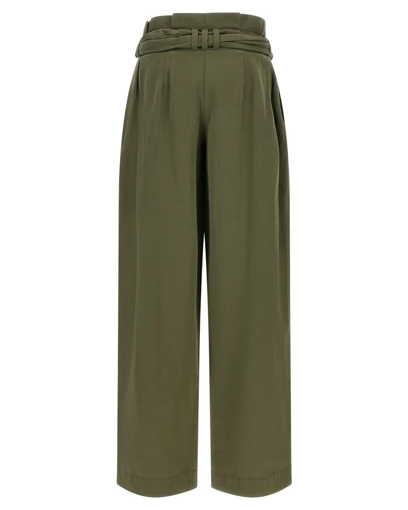 Balmain Paperbag High-Waist Trousers — Green Green