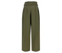 Paperbag High-Waist Trousers — Green