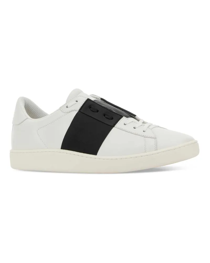 Valentino Garavani Men's White Leather Open Sneakers With Black Band Bianconeronerobianco White
