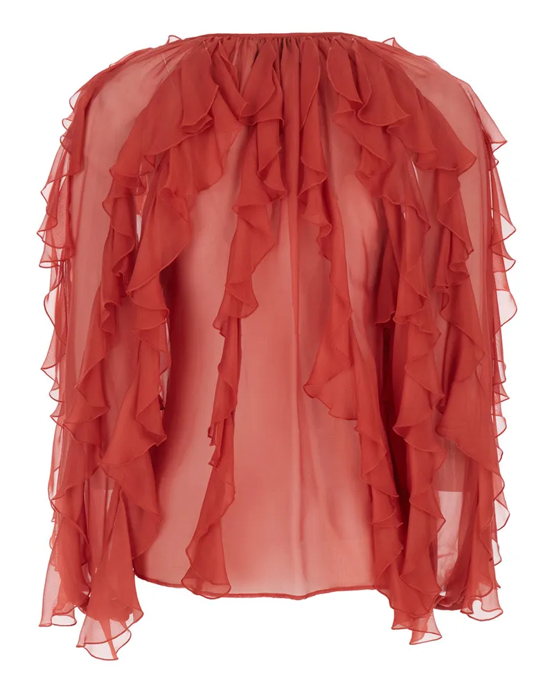 Momoni Women's Blouse Canela Red Viscose-Silk Blouses Shirt Red