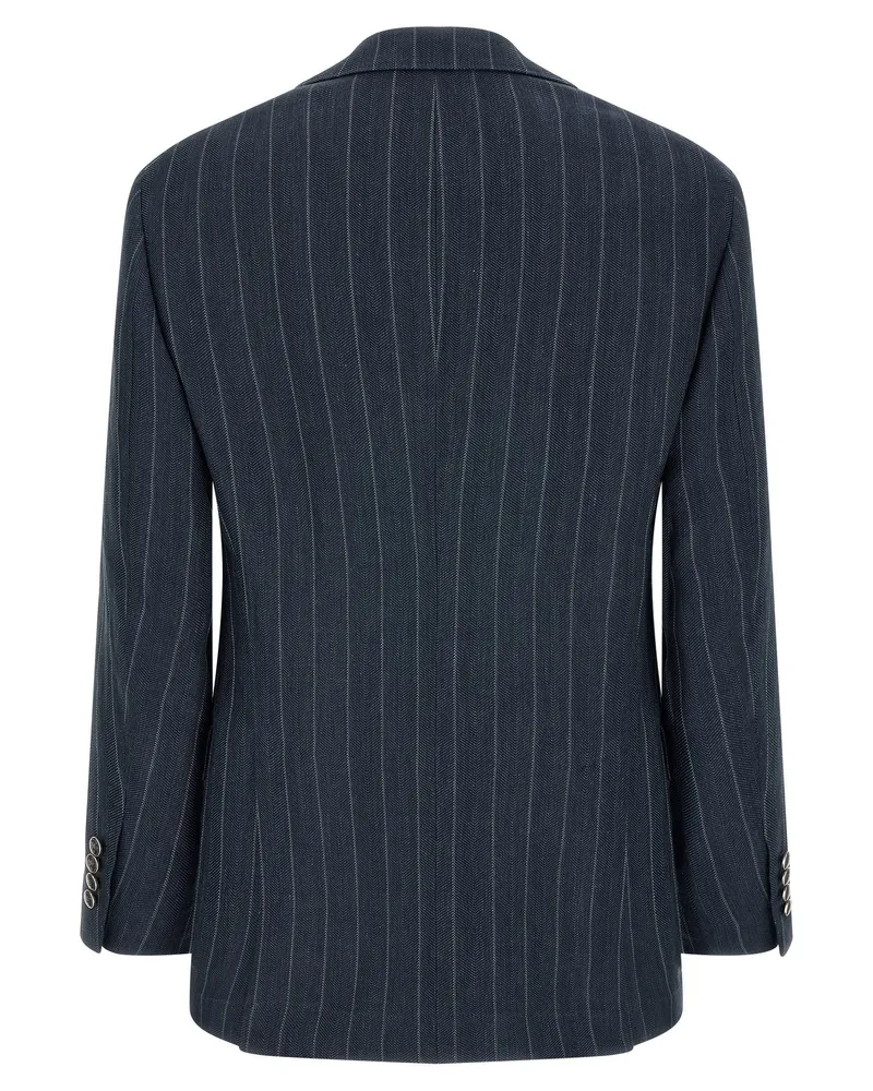 Brunello Cucinelli Men's Blue Hemp Blazer Clothing Blue