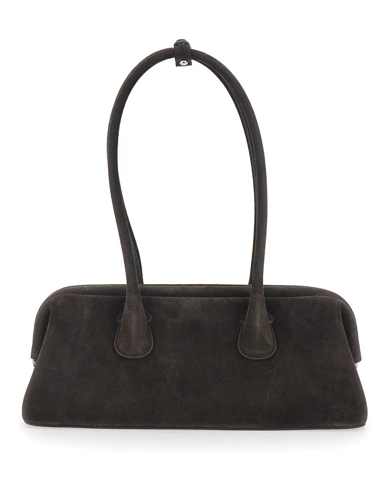 OSOI Women's Shoulder Bag Boat Wide Brown Suede Cow Leather Brown