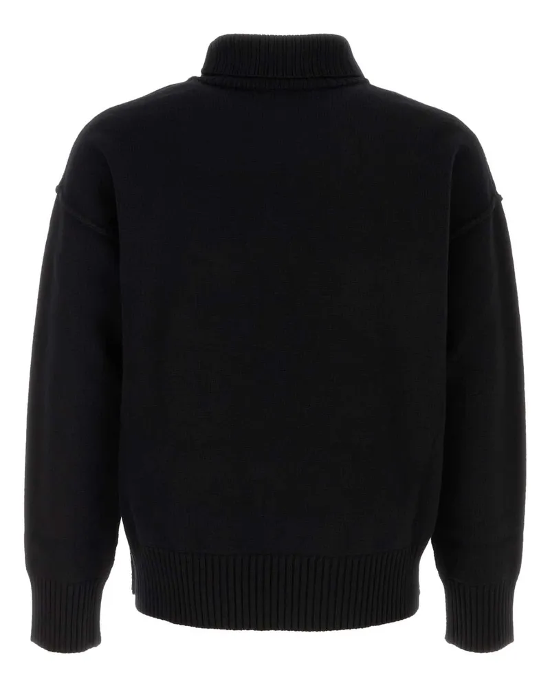 AMI Paris Virgin Wool with Logo Intarsia Sweater — Black Black