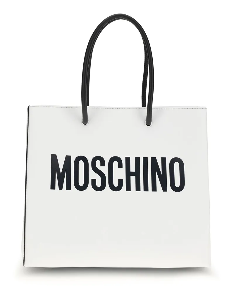 Moschino Women's Top-Handle Tote White Leather Calf Handbags Hand Bags White