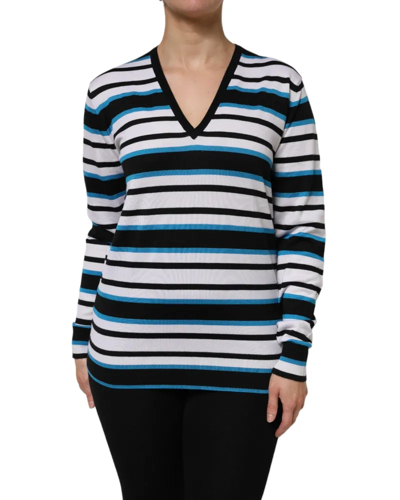 Dolce & Gabbana Women's Multicolor Stripes Long Sleeves V-Neck Top Cashmere Silk Multicolor