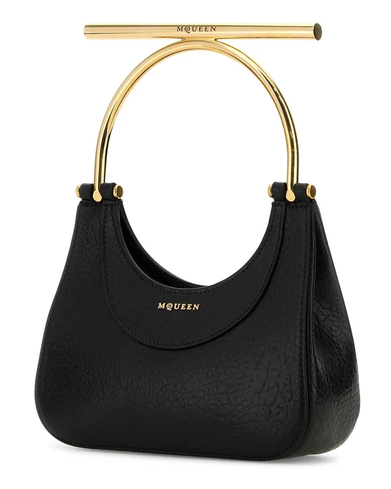 Alexander McQueen Women's Black Leather Mini Cross-Bar Handbag Blackgold Borse A Mano Black
