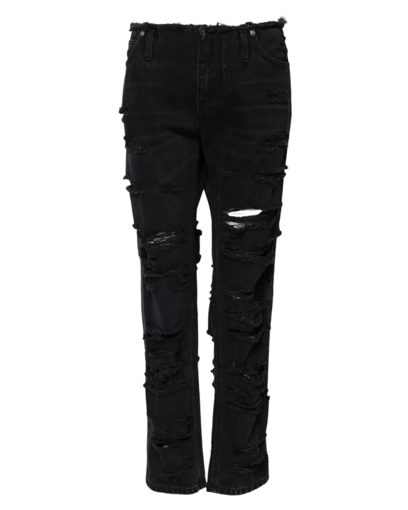 Dolce & Gabbana Women Black Cotton Tattered Mid Waist Denim Jeans Clothing Black