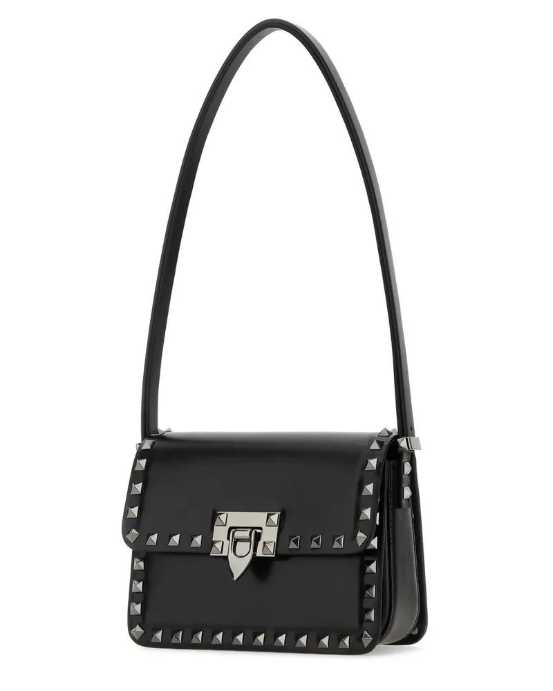 Valentino Garavani Pyramid-Stud Leather Shoulder Bag — Black Black