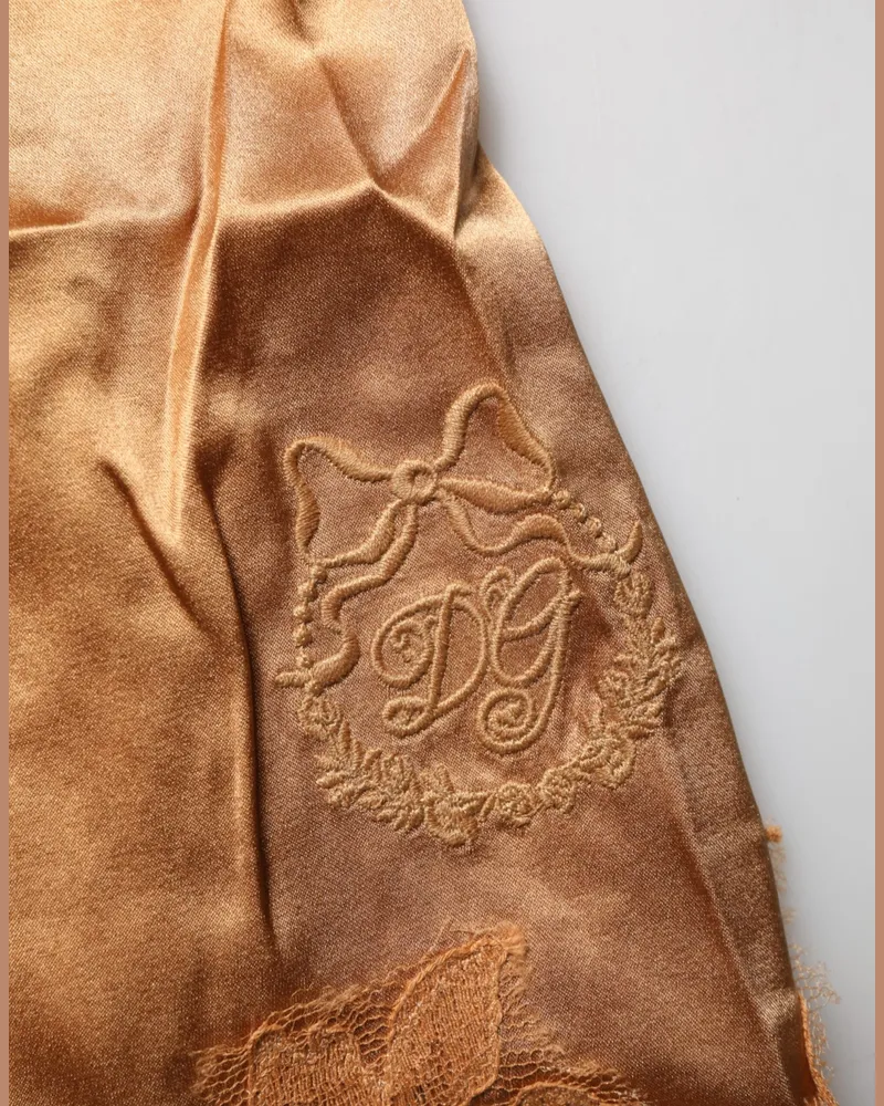 Dolce & Gabbana Women Brown Floral Lace Silk Satin Tank Lingerie Underwear Cotton Elastane Nylon Clothing Brown