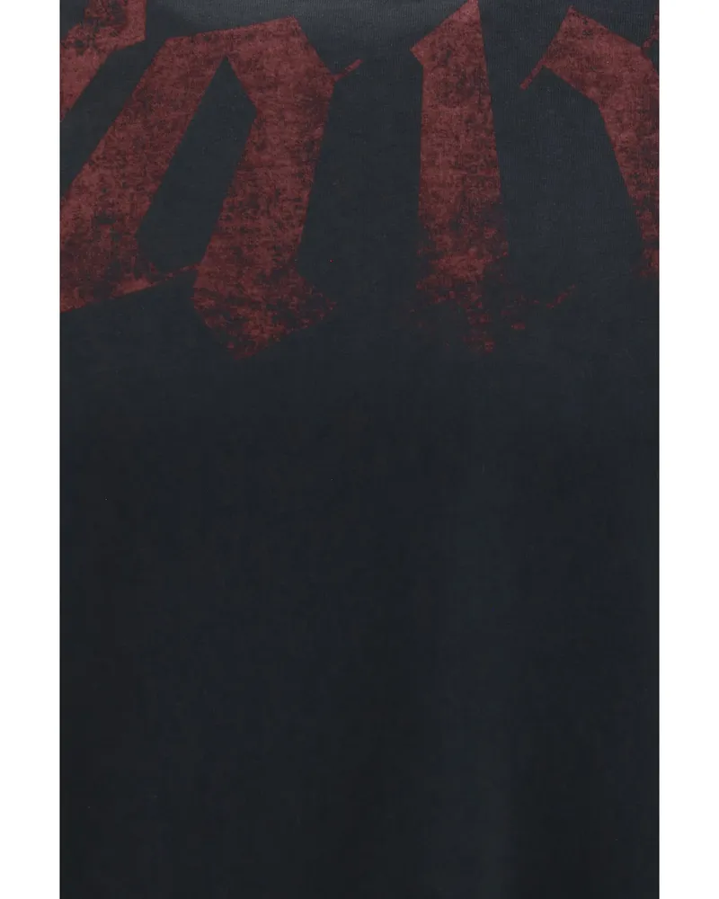 Palm Angels Men's T-Shirt Big Neck Logo Black-Burgundy Cotton T-Shirts Black/burgundy And Polos Black