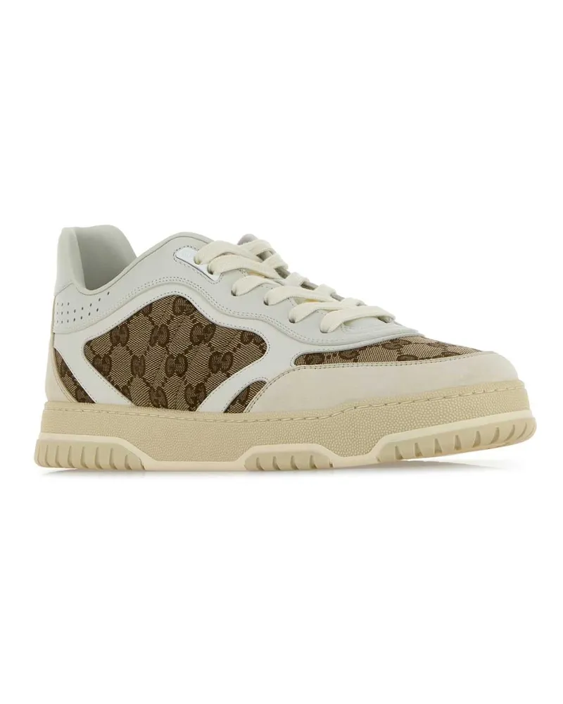 Gucci Men's Multicolor Leather And Gg Supreme Fabric Re-Web Sneakers Ivobeebgwgwg Calf Skin Beige