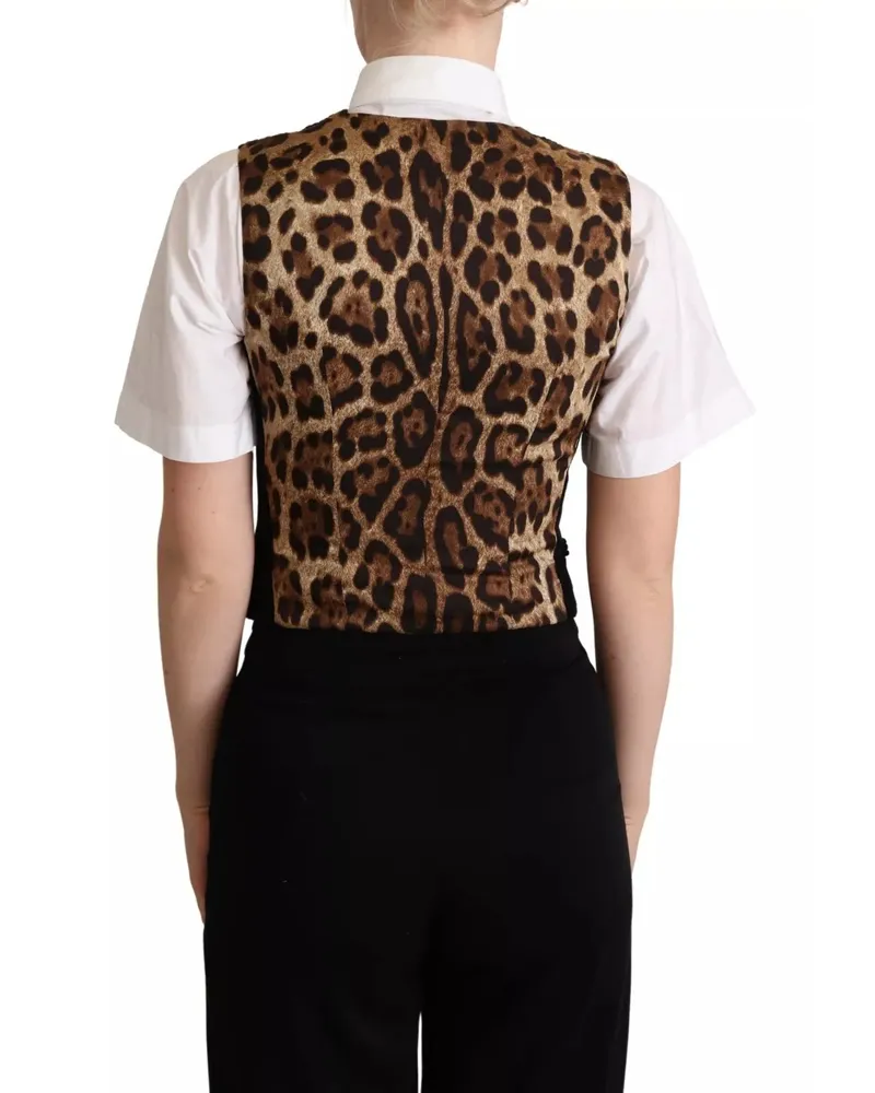 Dolce & Gabbana Women Black Brown Leopard Print Waistcoat Vest Cotton Elastane Clothing Black