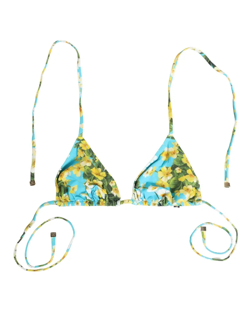 Dolce & Gabbana Floral Print Halter Bikini Top — Blue Blue