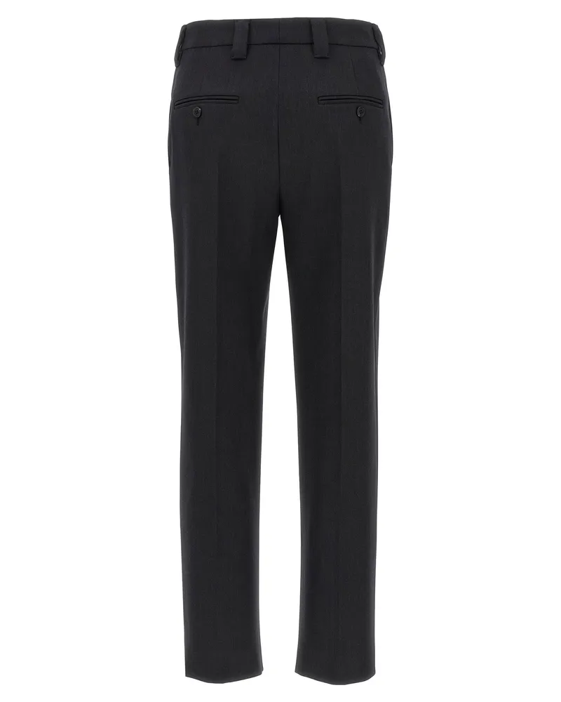 Prada Virgin Wool with Metal Brooch Detail Trousers — Black Black