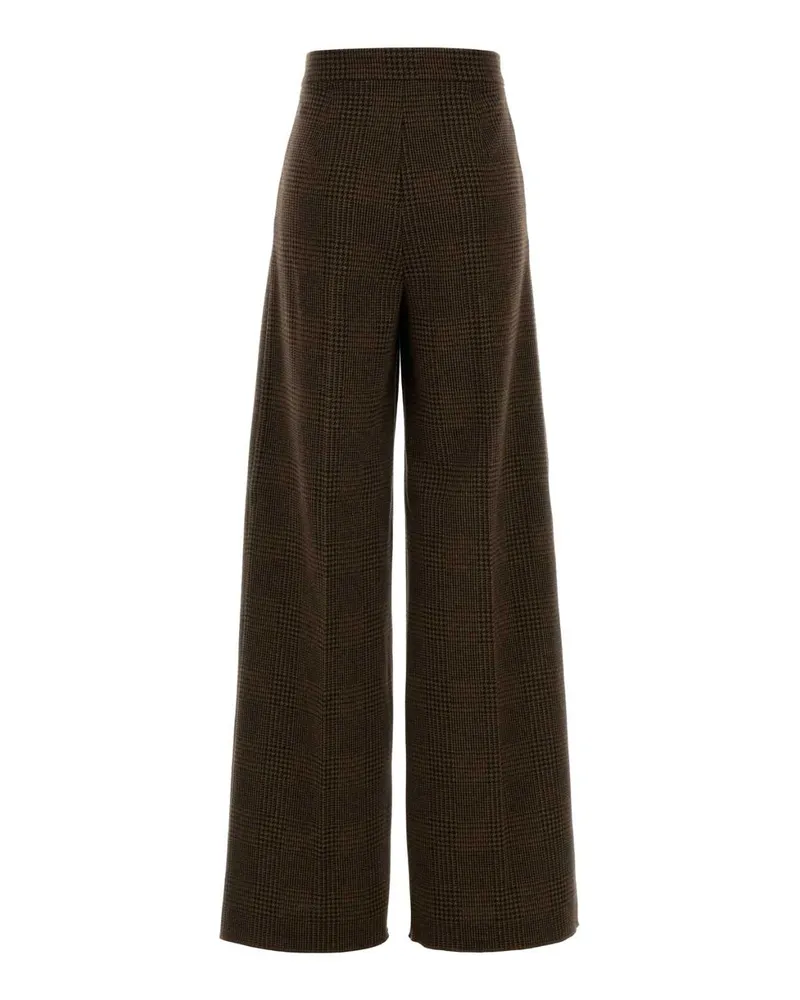 Max Mara Women's Embroidered Cotton Blend Ponza Wide-Leg Pant Testa Moro Pantaloni Trousers Brown