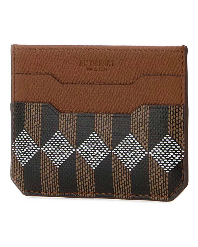 AU DÉPART Women's Printed Leather Card Holder Cognacnoir Canvas Portafogli Brown