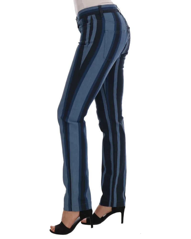 Dolce & Gabbana Women's Blue Girly Striped Cotton Jeans Clothing Blue