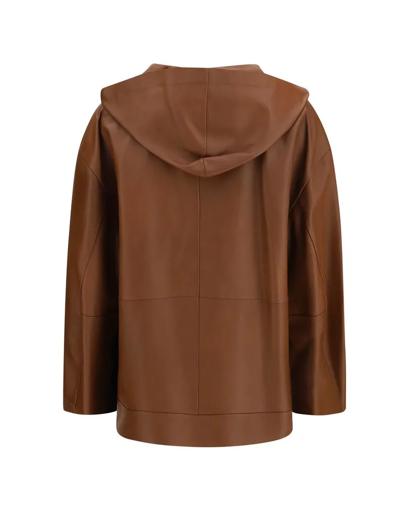 Max Mara Women's Brown Lamb Ovis Aries Leather Jacket Clothing Brown