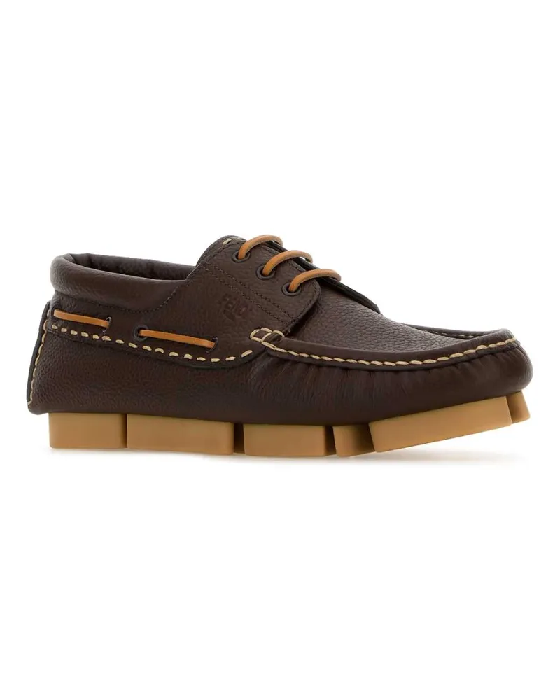 Fendi Men's Chocolate Leather  Deck Loafers Morocuoio Mocassini Brown