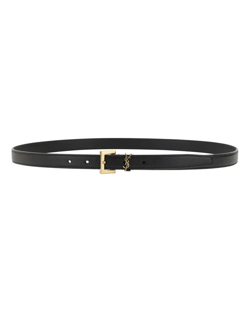 Saint Laurent Men's Leather Belt Black Calf Bos Taurus E Braces Black