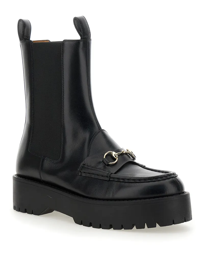 Gucci Women's Black Ankle Boots With Horsebit Calf Black