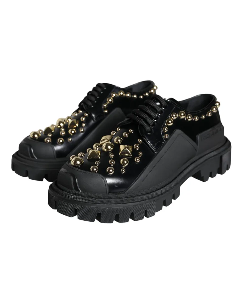 Dolce & Gabbana Unisex Black Leather Trekking Derby Embellished Shoes Black