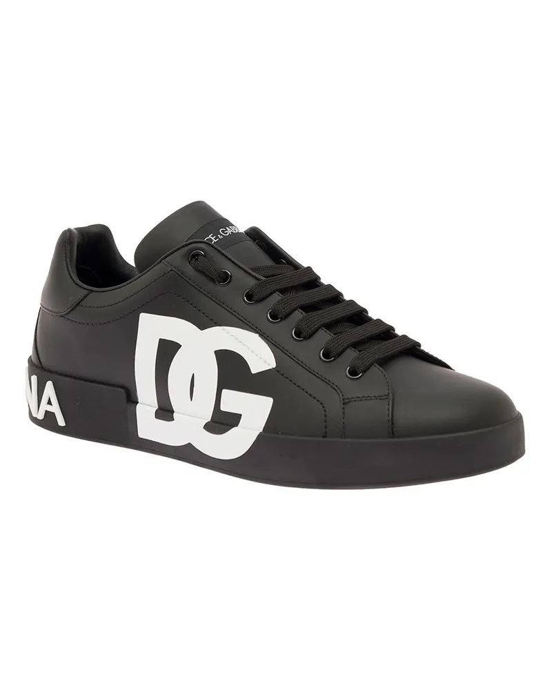 Dolce & Gabbana Men's Sneakers Portofino White-Black Leather Polyester Trainers Black