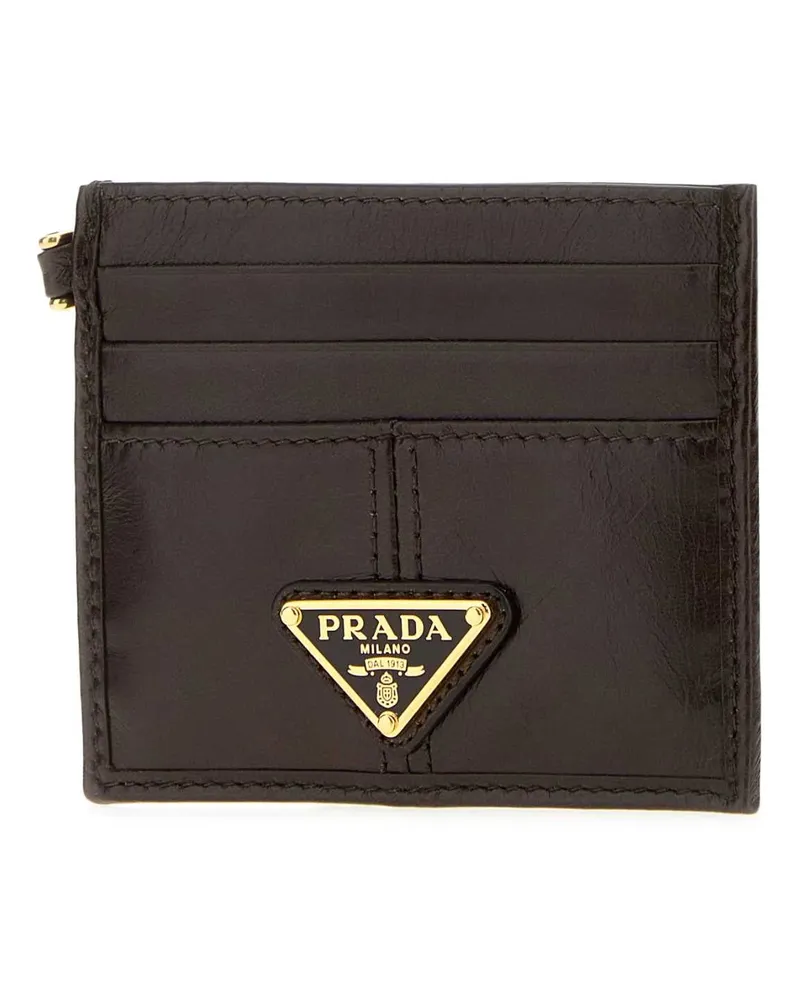 Prada Women's Dark Brown Leather Card Holder Moro Portafogli Wallet Brown
