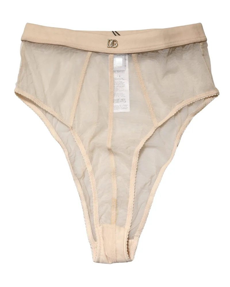 Dolce & Gabbana Women Beige Silk Blend High Waist Brief Panty Underwear Elastane Clothing Beige