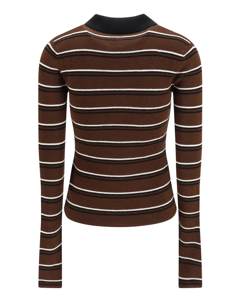 Ganni Women's Striped Merino Polo Shirt Multicolour Wool Ovis Aries T-shirts And Polos Brown