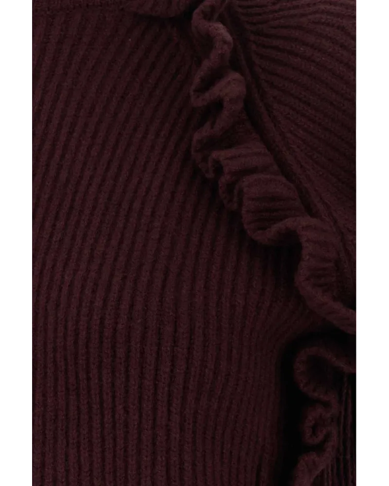Blumarine Ruffled Virgin Wool Sweater — Burgundy Burgundy