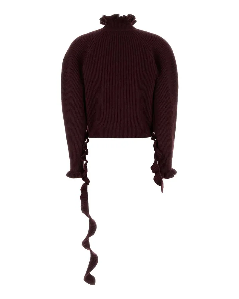 Blumarine Ruffled Virgin Wool Sweater — Burgundy Burgundy