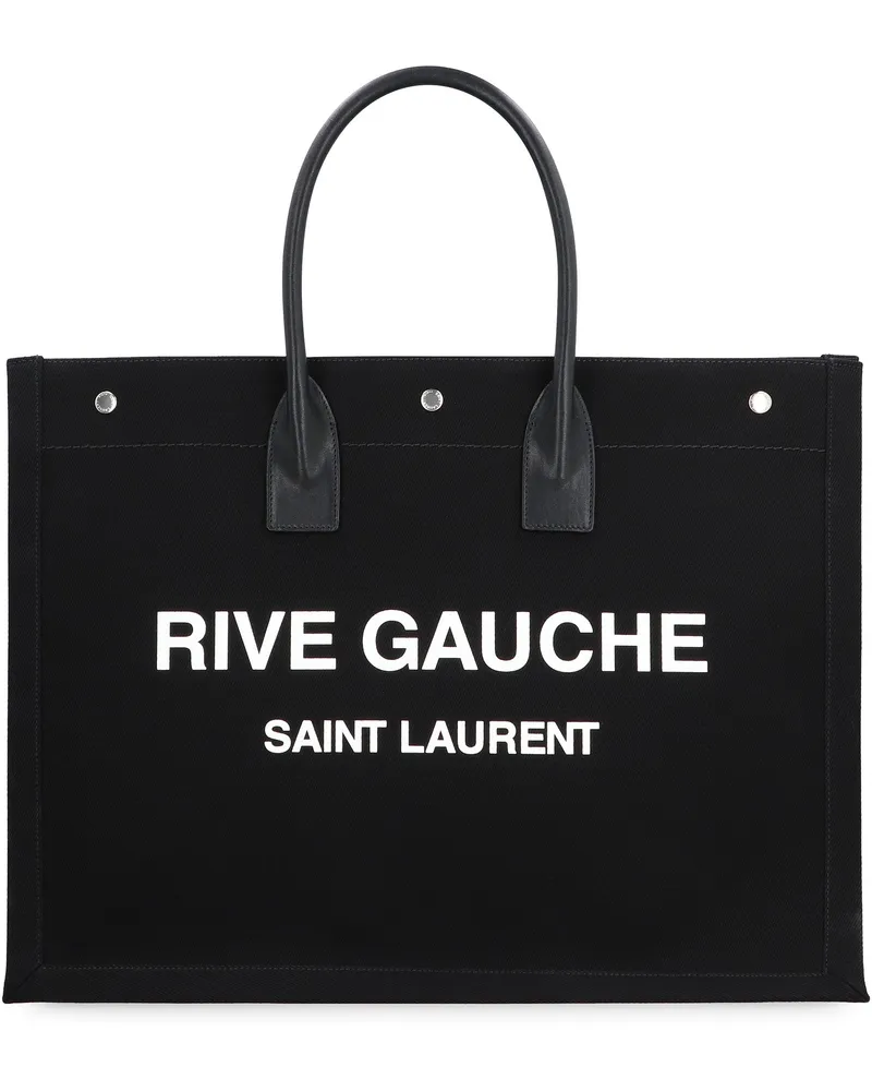 Saint Laurent Men's Rive Gauche Canvas Tote Black Leather; Cotton; Linen Bags Black