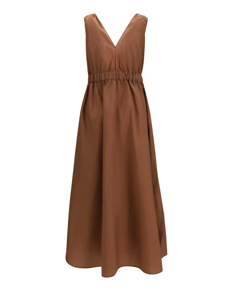 Brunello Cucinelli Women's Cotton Poplin Dress Precious Shoulder Detail Firebrick Polyamide Brown