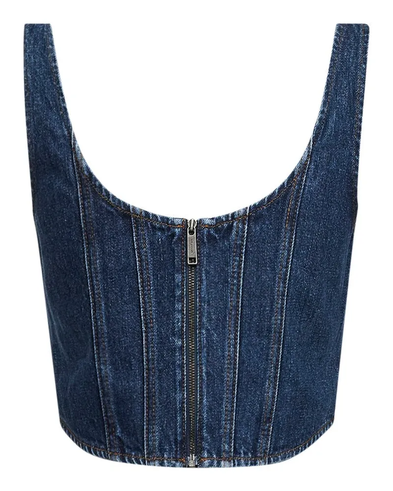 Self-Portrait Women's Blue Denim Corset Top Cotton Tops Blue