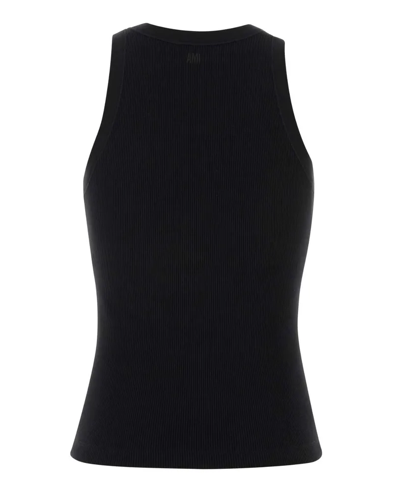 AMI Paris Women Black Stretch Cotton Tank Top Noirblanccreme Exterior: Elastane Maglie Sweater Black