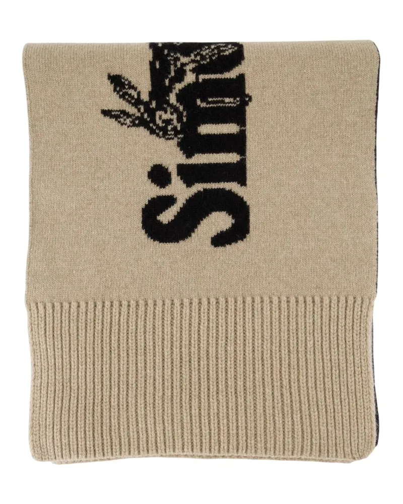 Simone Rocha Unisex Beaded Logo Scarf -  Wool Beige Accessories Beige