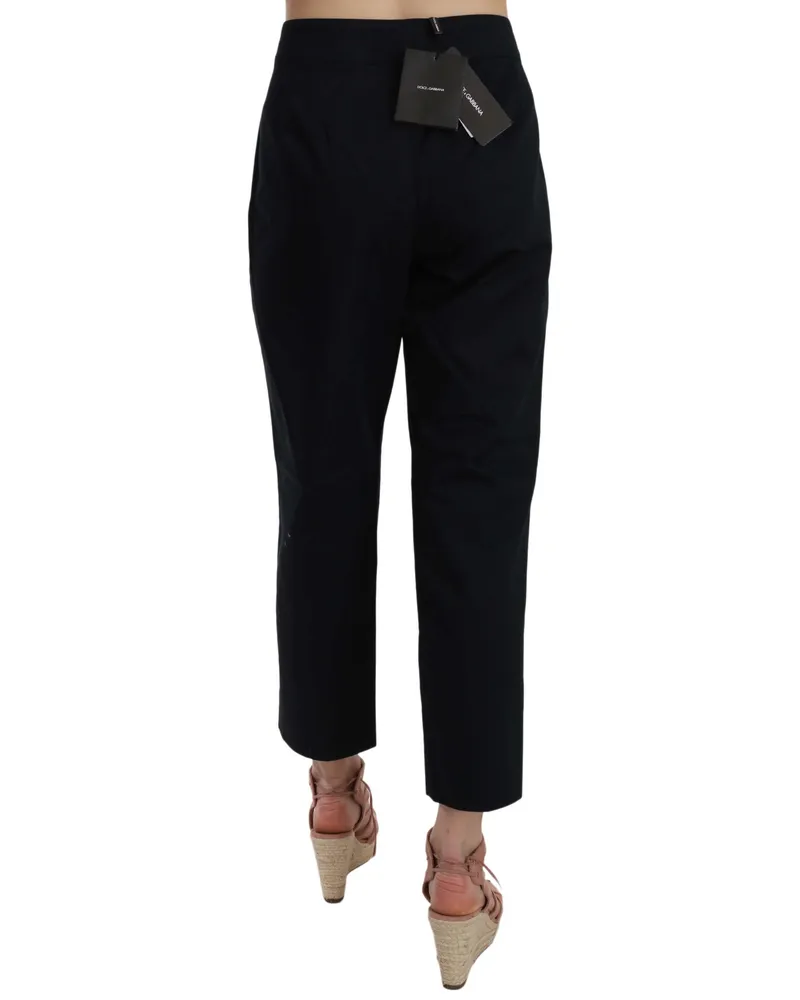 Dolce & Gabbana Women's Black Cropped Front Button Embellished Pants Cotton Black